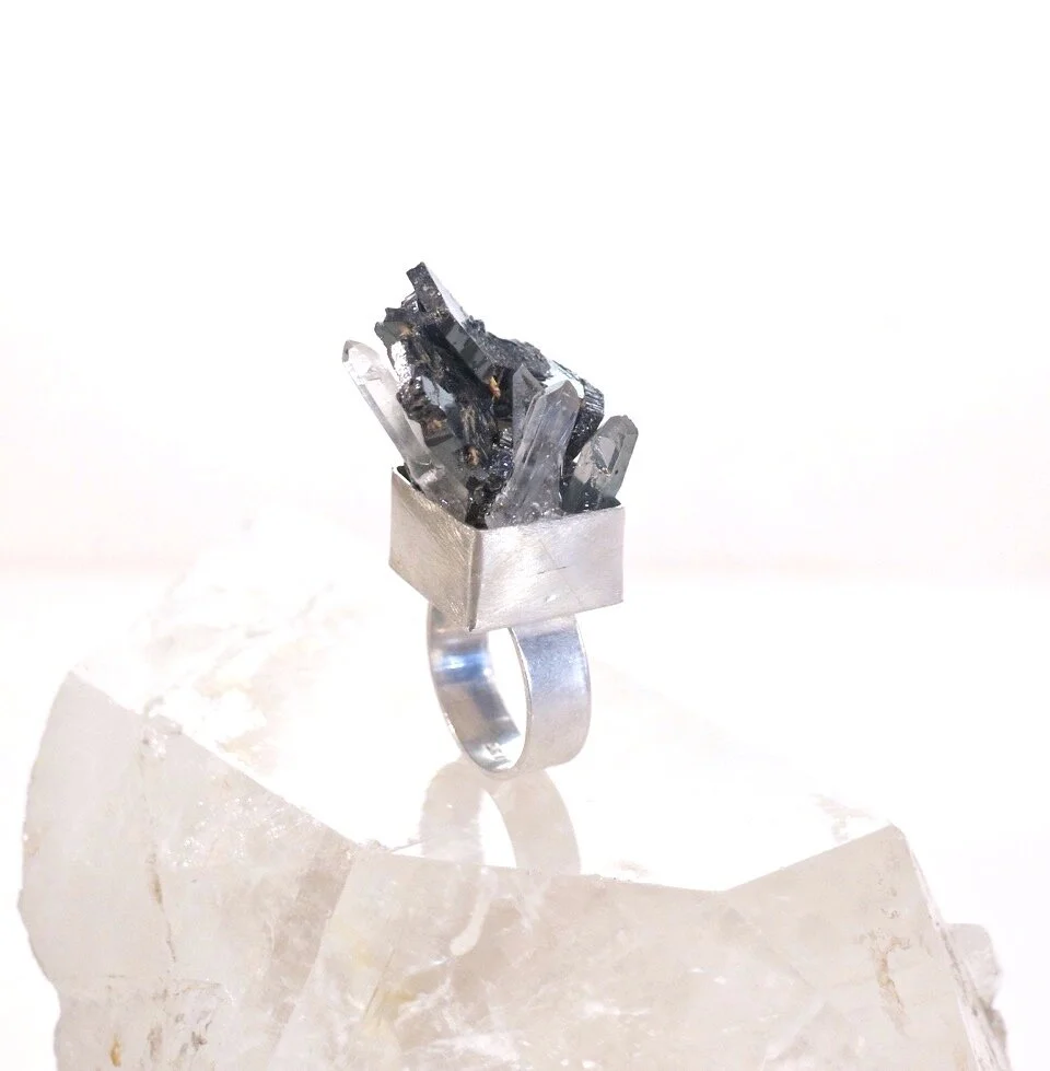 A ring to Skate Away On, with mounds of raw crystal in Sterling Silver