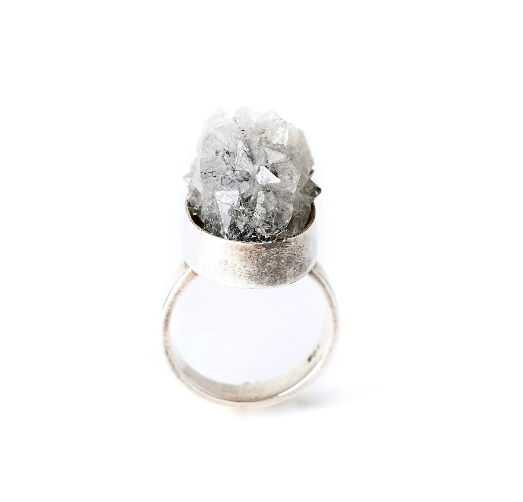 Large Quartz crystal cluster .ring in 925 silver setting