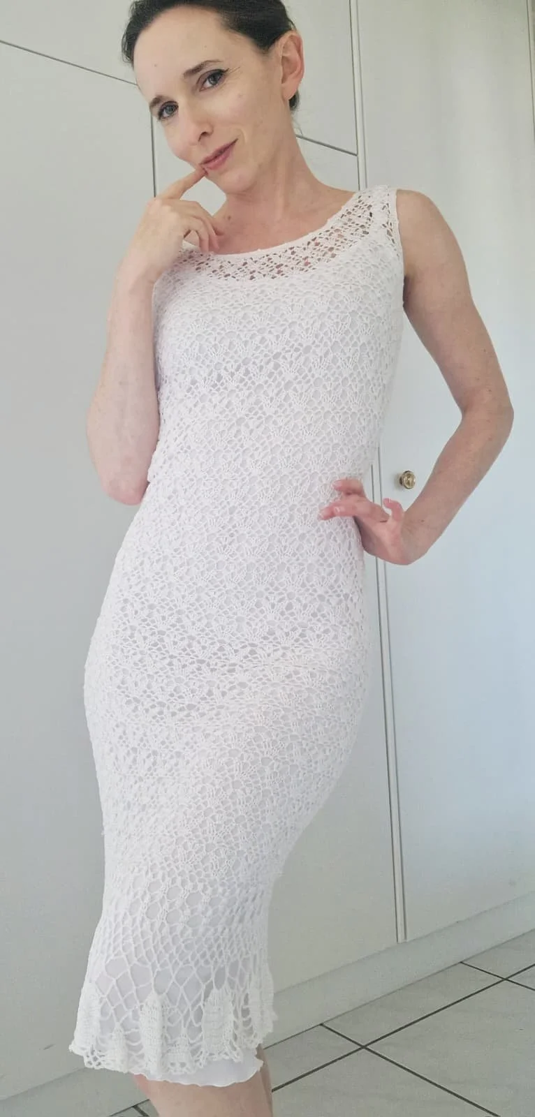 white crochet dress