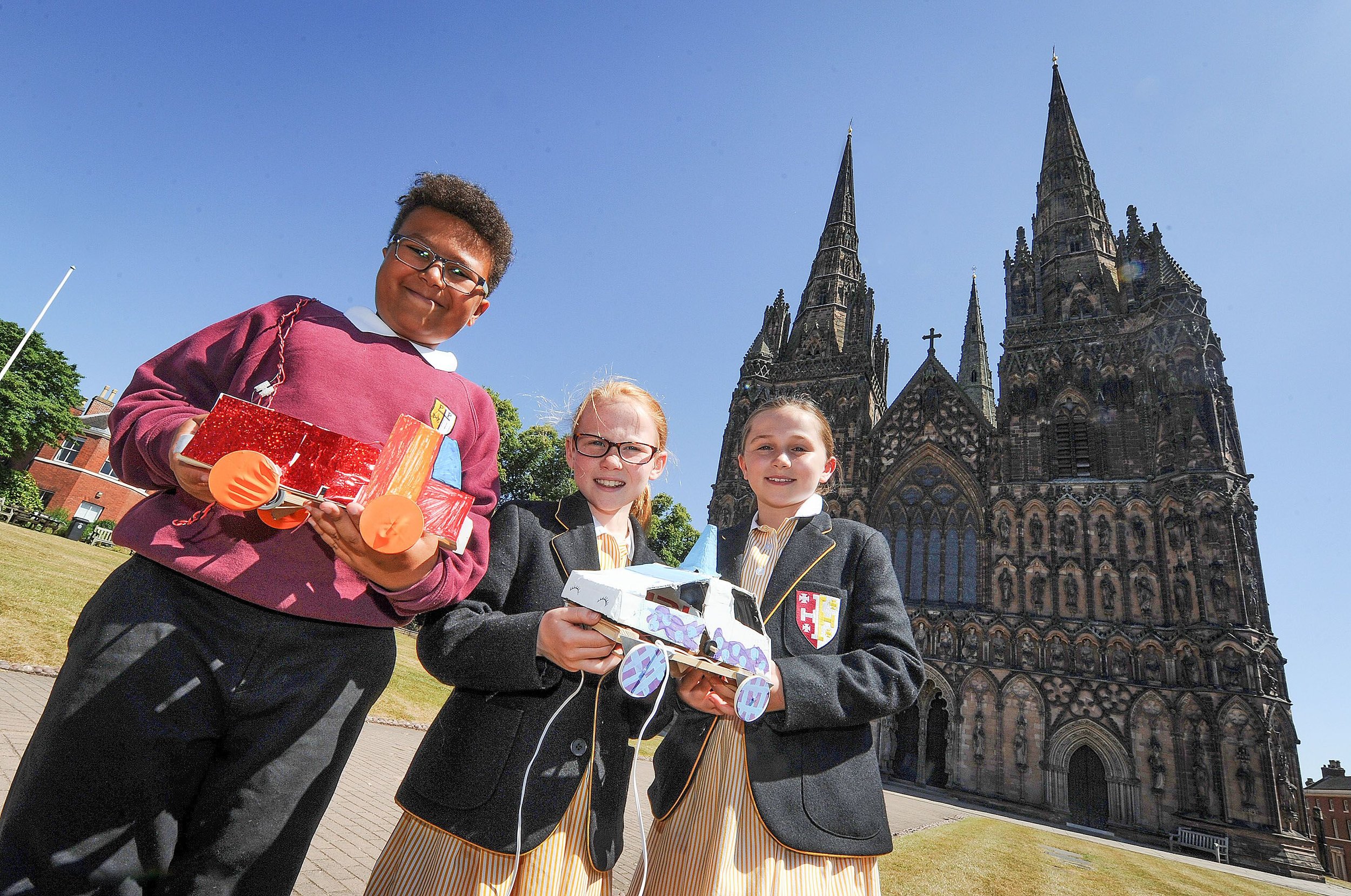From left to right David Machila, St Peter & Paul Primary; Harriet Winner and Lilly Winter LIchfield Cathedral School.jpg