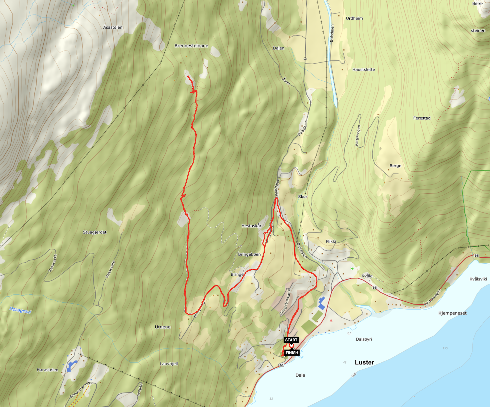 Turtrase fra Luster kirke til stølen Brennesteinane 560 moh.