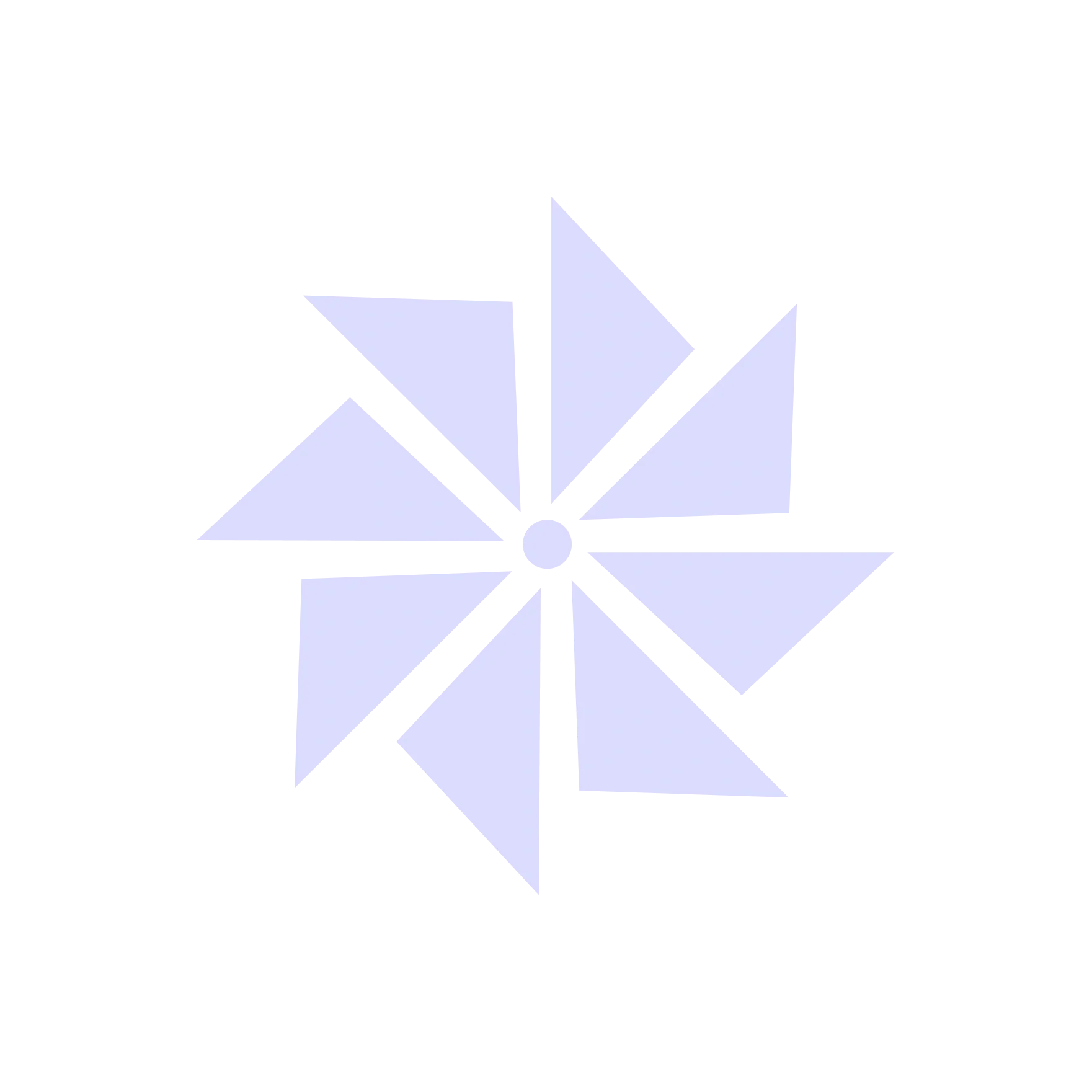 A black and white sketch of a circular geometric pattern with a central dot, surrounded by radiating triangular shapes filled with light purple.