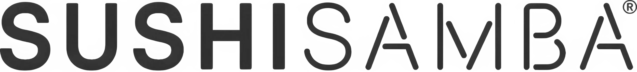 Close-up of the word "SUSHI" written in black capital letters on a white background.