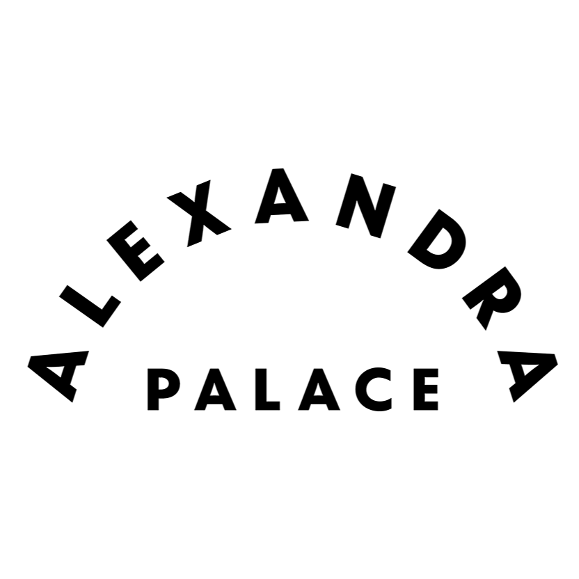 Logo with the words "ALEXANDRA PALACE" in an arch and "PALACE" in a straight line underneath, all in black on a white background.