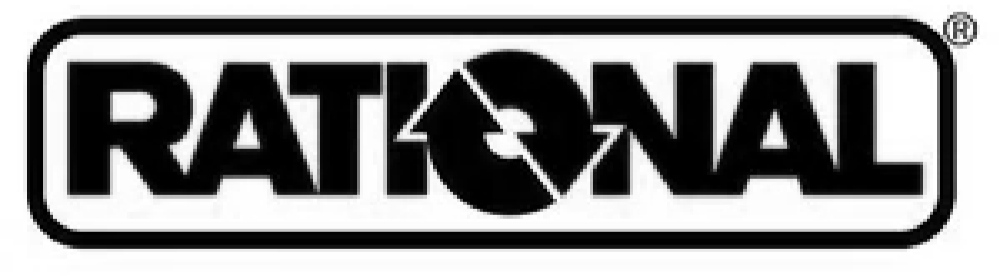 The word "RATIONAL" in black bold letters enclosed in an oval outline, with a recycling symbol replacing the letter "O".
