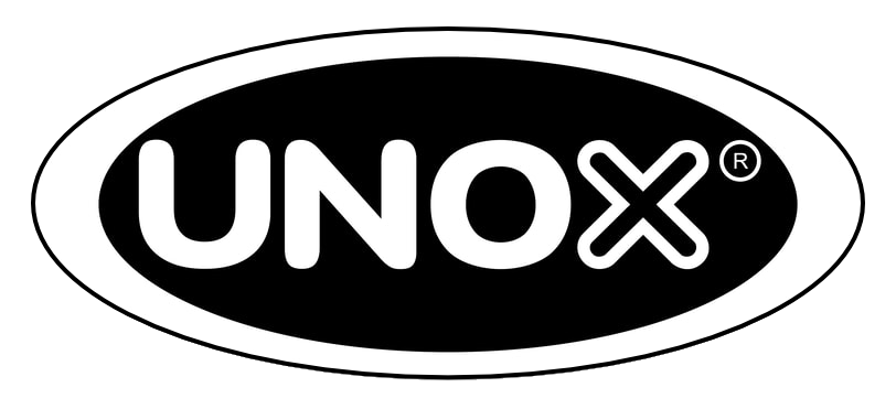 Black and white logo with the word 'UNOX' inside an oval shape.
