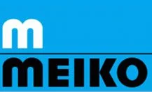 Logo with the word 'MEIKO' in black font on a blue background.