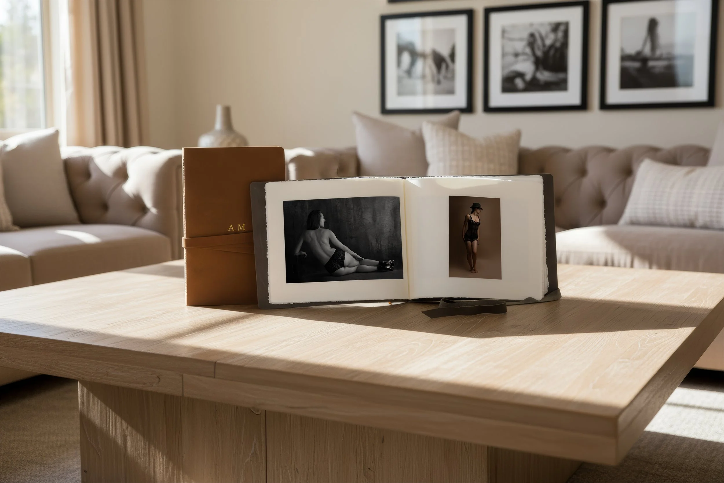 A luxury album with boudoir images created in a Stuttgart studio by a female photographer