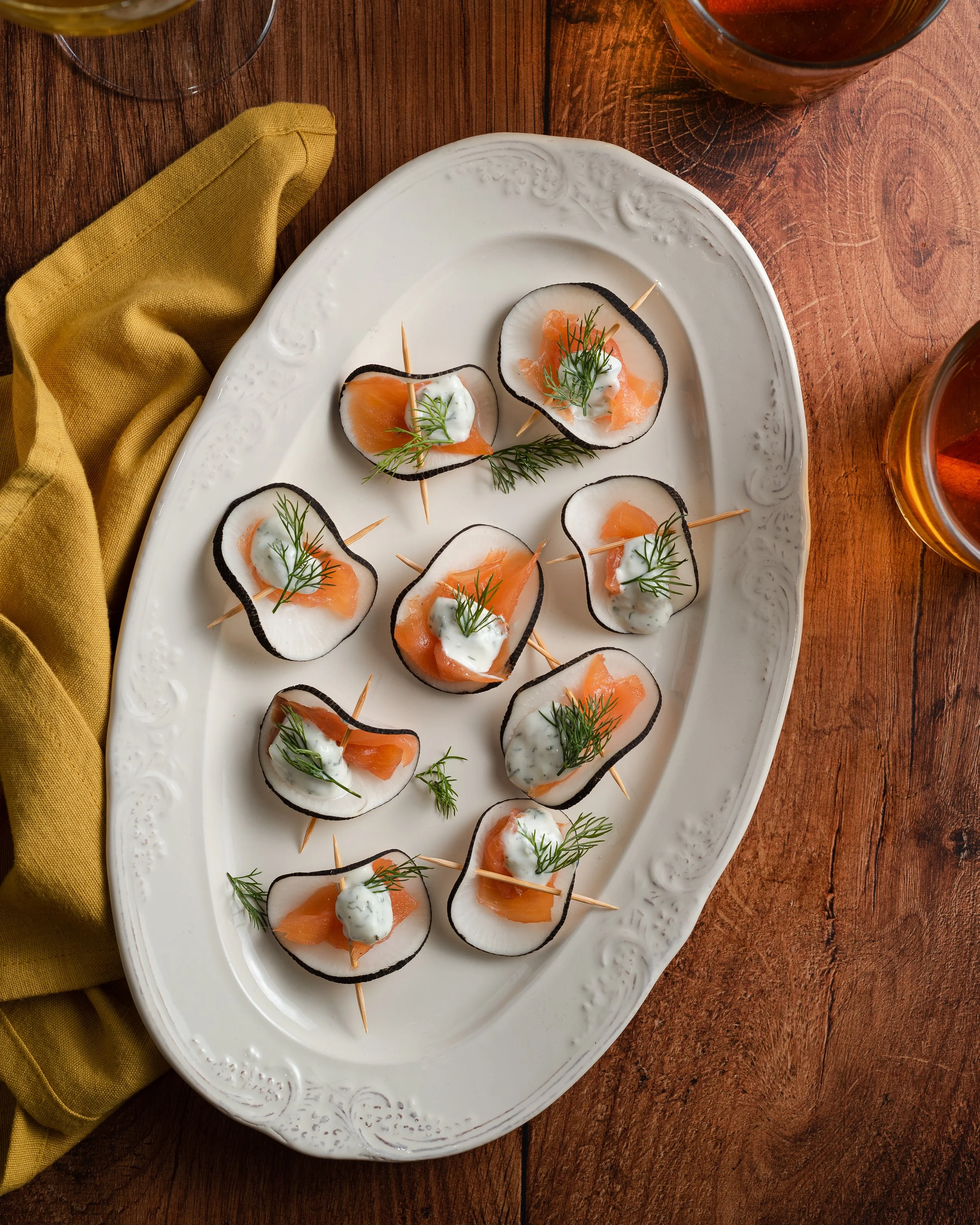 Mise en bouche radis noire et truite fumée 