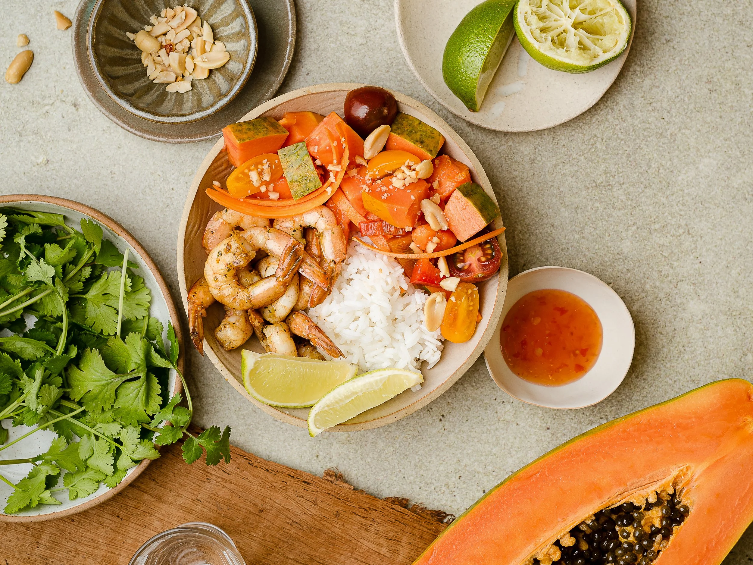 Papaya and shrimp bowl