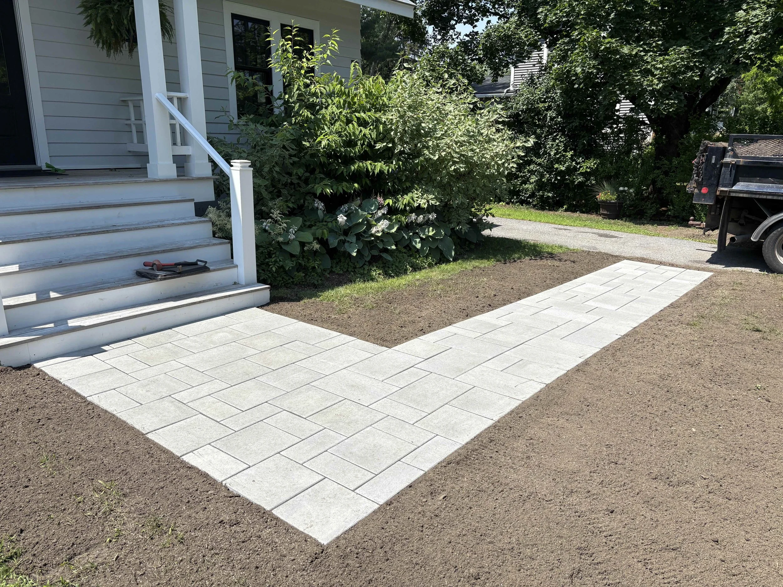 finished front walkway with pavers in vermont
