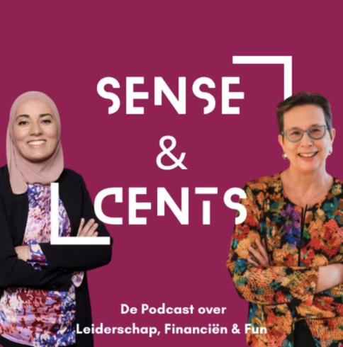 podcast cover van Sense&Cents, een podcast van Vera Smets en Naziha El Handoussi over leiderschap en financiën