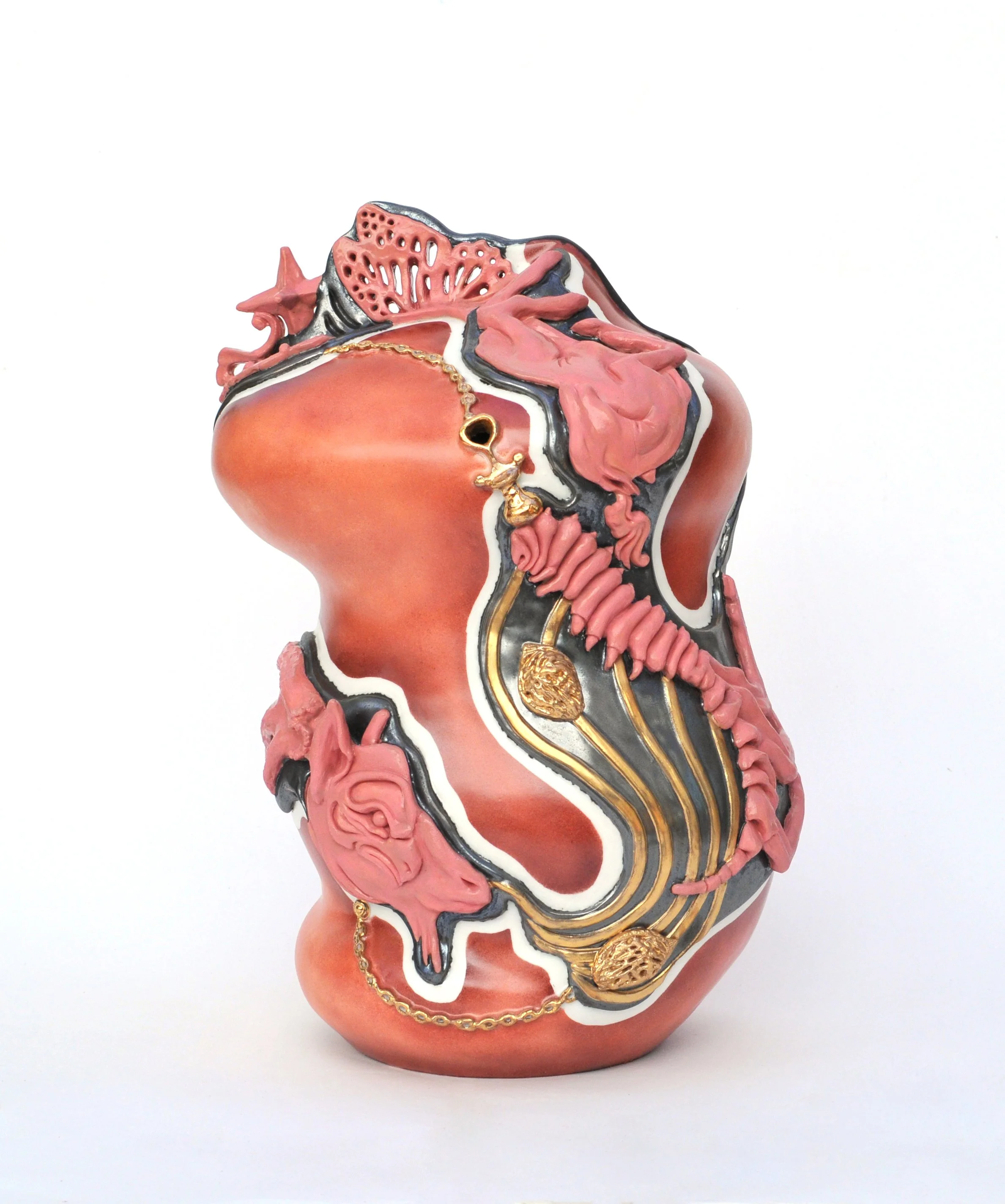Sang d’encre (2023); glazed porcelain, overglaze; 14 x 8 x 7 inches