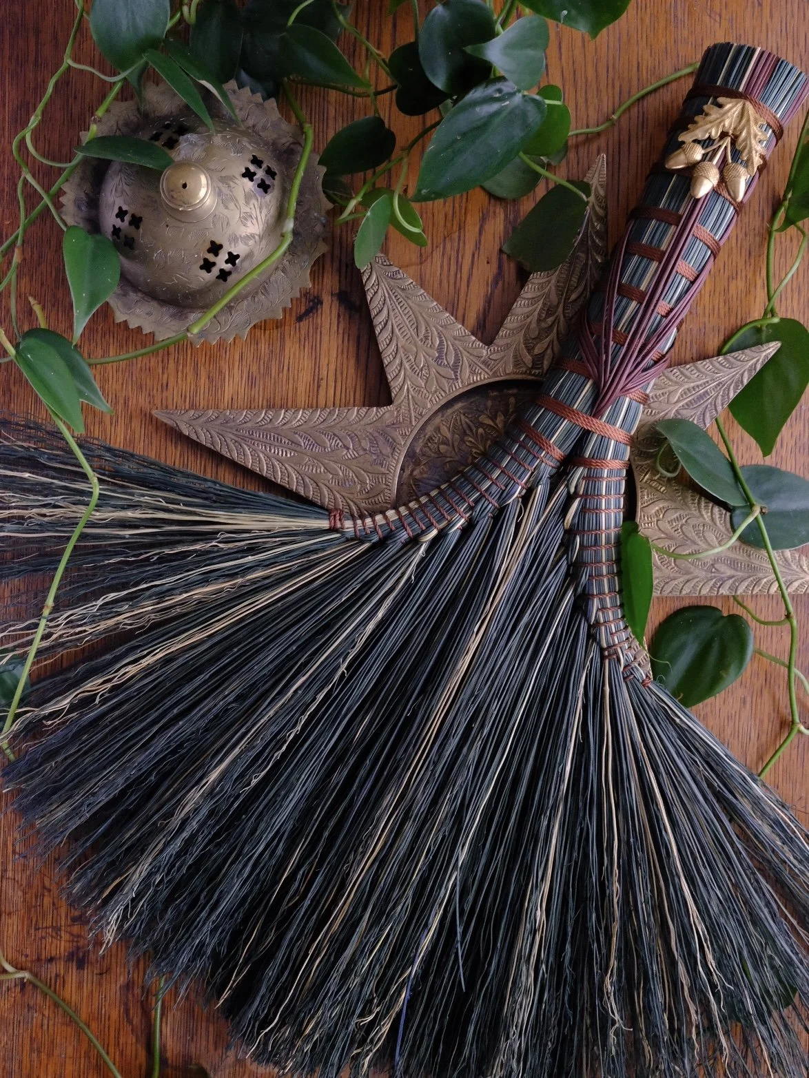 Green & Brown Double Rooster Tail Broom