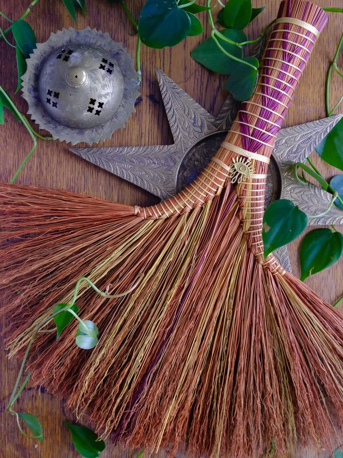 Red, Orange & Yellow All Seeing Eye Double Rooster Tail Broom