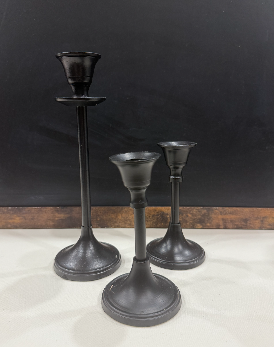 Various size black candle sticks: Qty: 5
