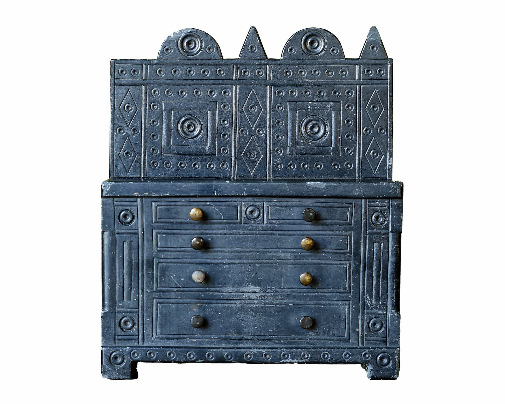 Miniature Welsh Carved Slate Folk Art Model of Chest of Drawers