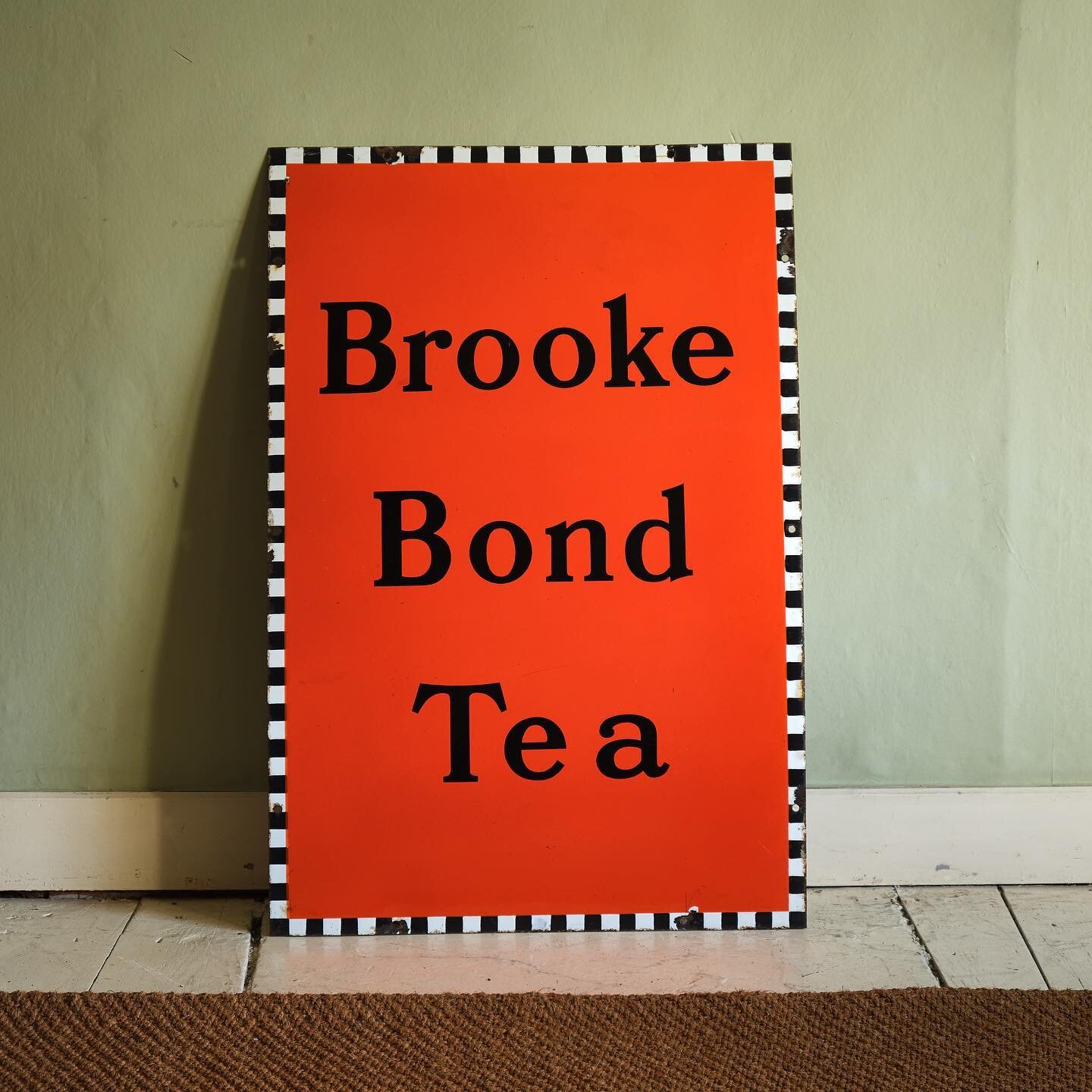 For the tea lover in your life!
A striking enamel sign advertising Brooke Bond Tea, survived in very good condition with only minor losses around the fixing holes.

Dimensions:
51 cms wide by 76 cms high

For sale at &pound;485.
&bull;
&bull;
&bull;
