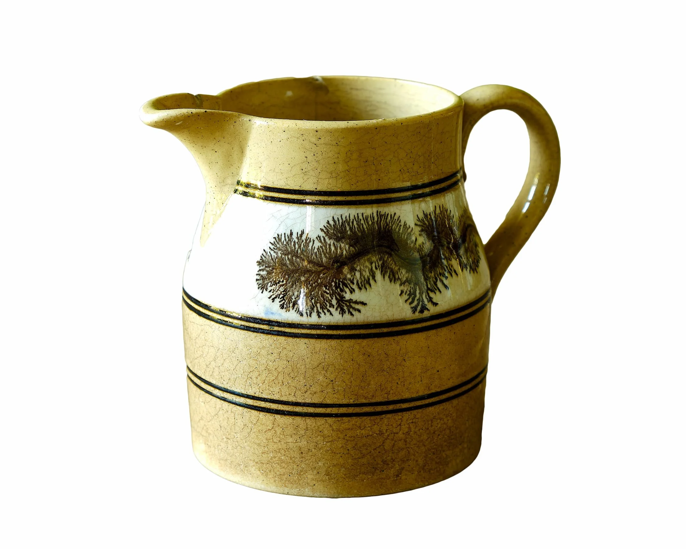 Yellow Ware Mochaware Jug with Dark Brown Dendritic Decoration c.1860-1900