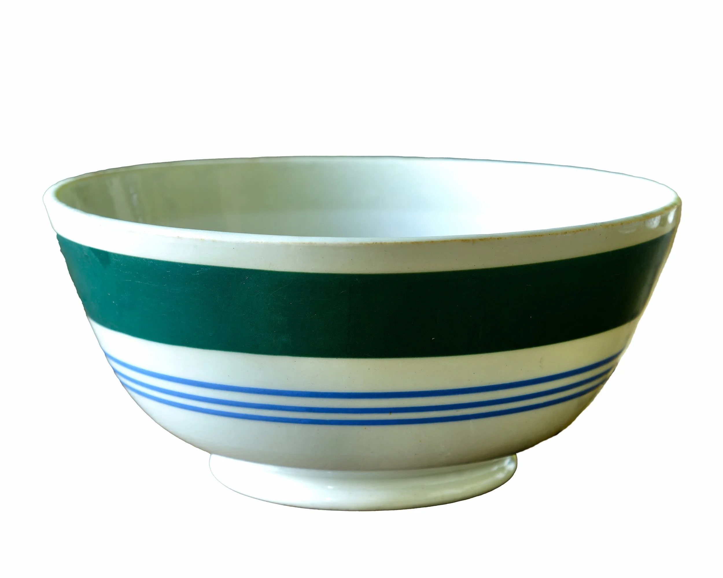 Large T G Green Pottery Blue and Green Banded Bowl