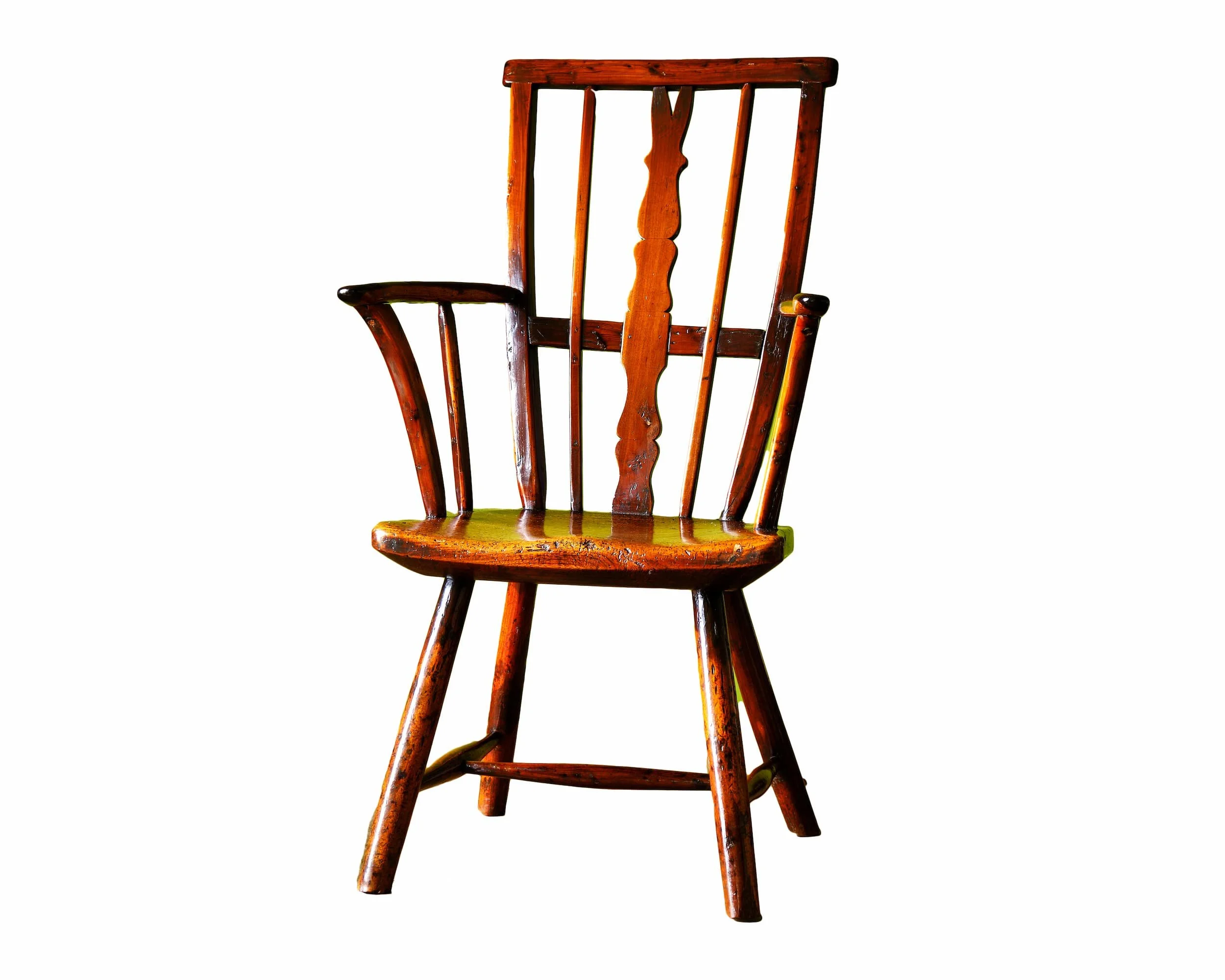 Unusual Yew, Elm, Fruitwood and Laburnum Primitive Windsor Armchair