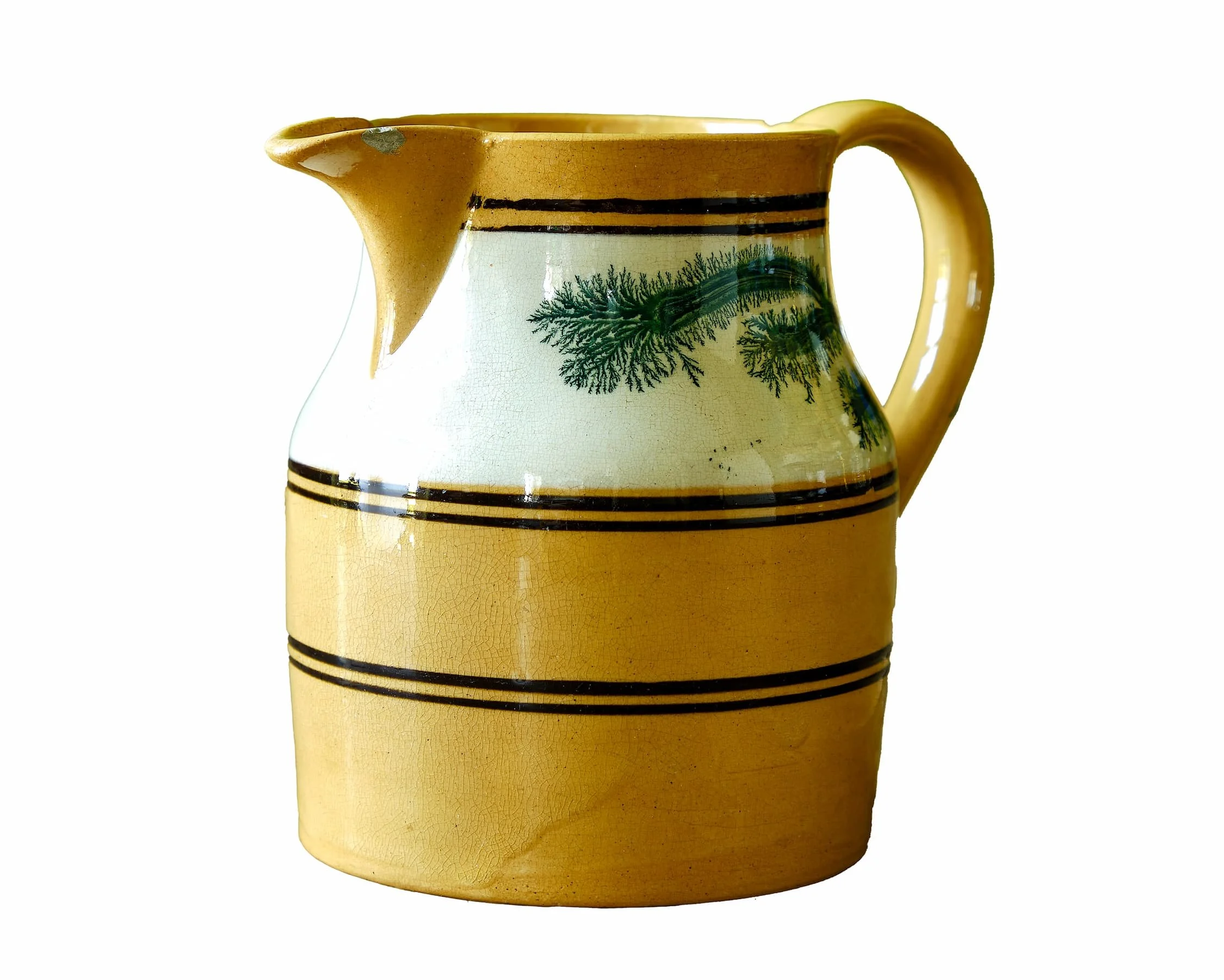 Yellow Ware Mochaware Jug with Dark Green Dendritic Decoration c.1860-1900