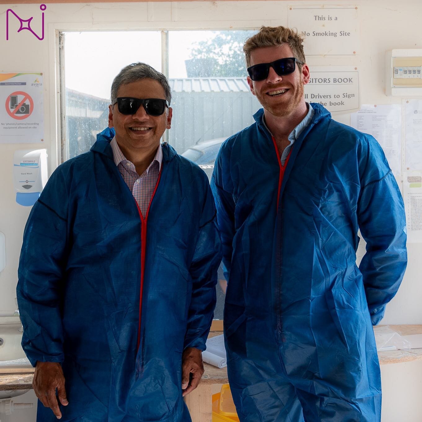 Dan Ward and Jyoti Banerjee don some protective suits for their visit to a bio secure poultry farm - Wye-Usk Transition Lab #wyeusktransitionlab #northstartransition