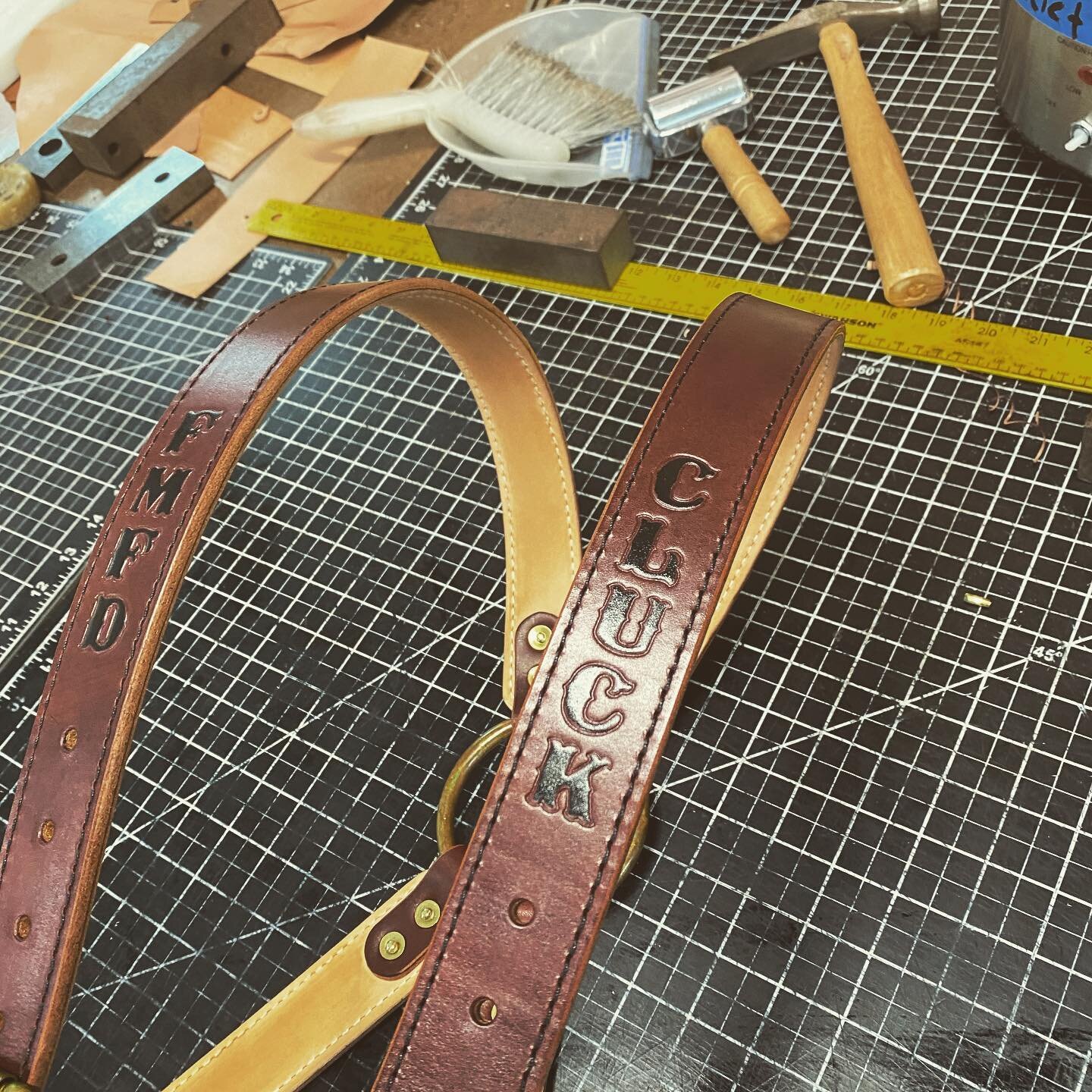 These Firefighter Suspenders are hand-crafted using whole grain English Bridle and Natural Veg Tan leather from&nbsp;Hermann Oak.
The width of the main straps are 1 - 1/2 inches and the thickness measures approximately 3/16 of an inch, making this al