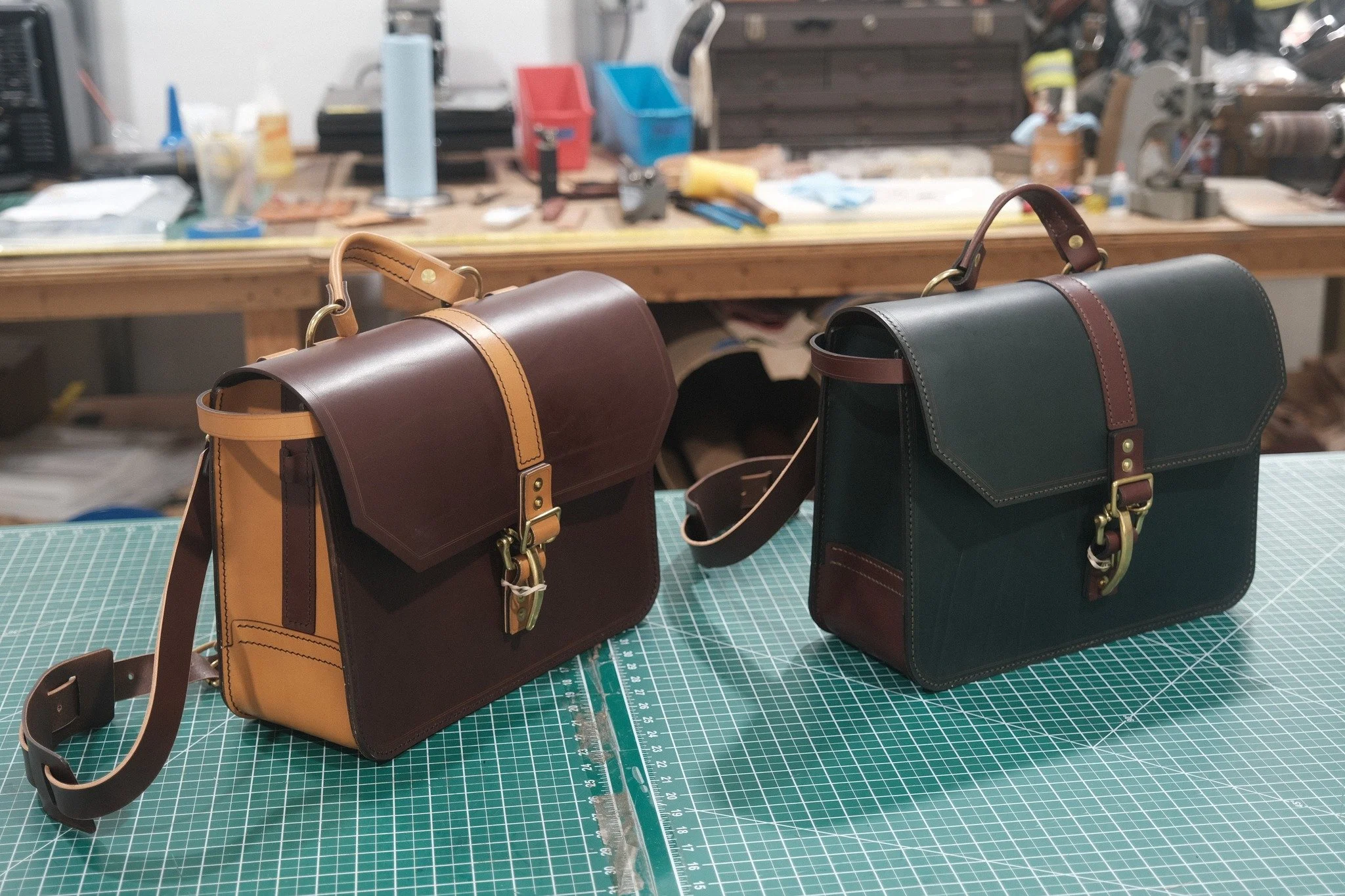 One of a kind and now available.

This bespoke briefcase is built from Metropolitan leather in Chestnut with Light Tan accents and finished with Medium Brown stitching. It measures 11 x 15 x 5 inches, giving it a strong, functional profile for everyd