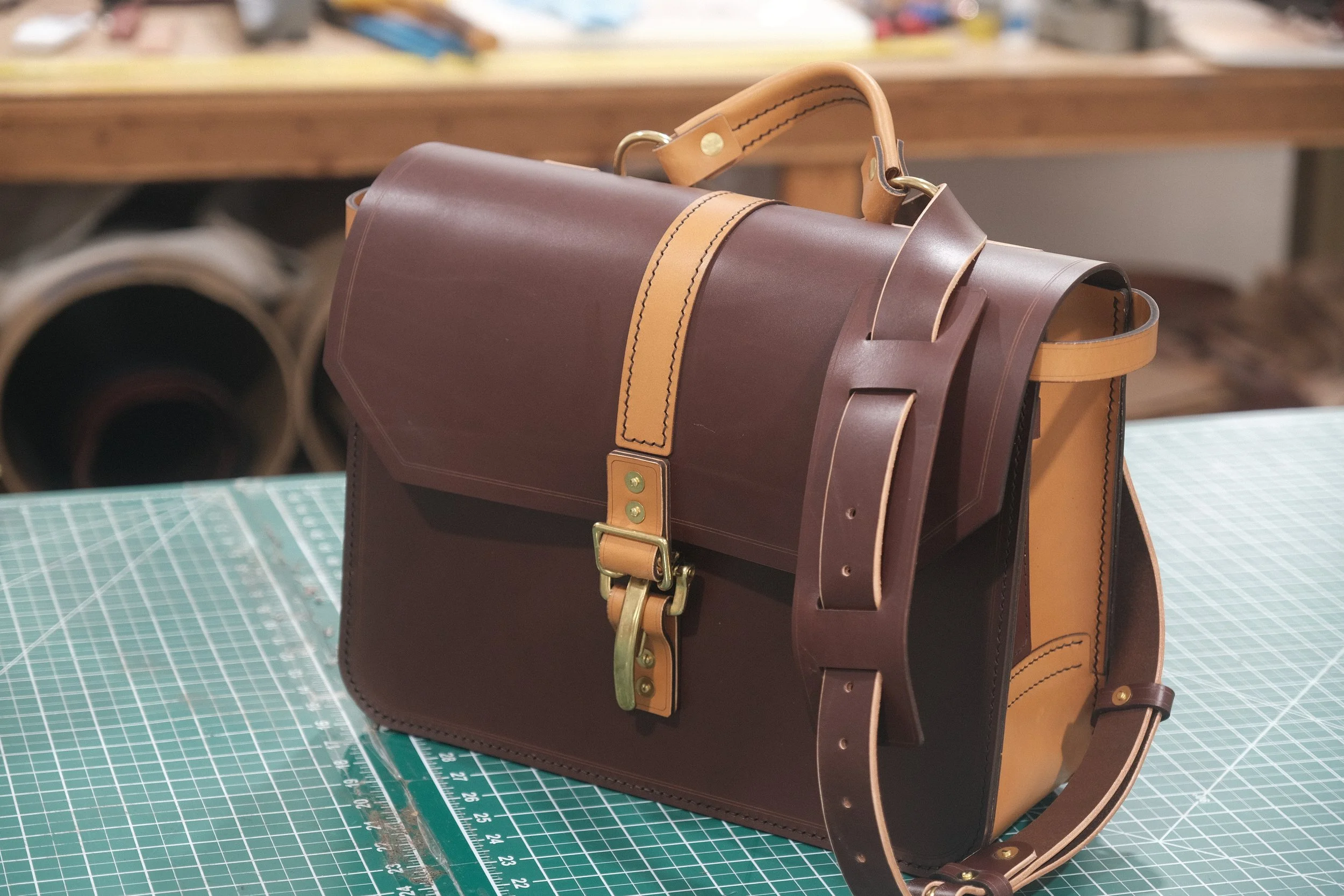 Sofield No. 15 Premium Leather Briefcase in Chestnut and Light Tan