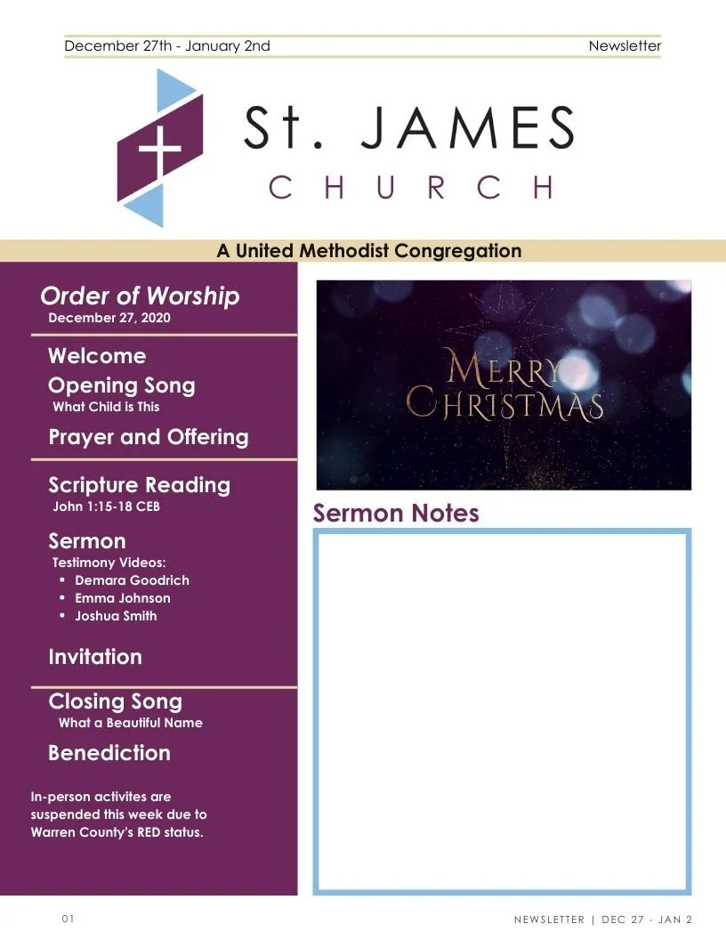 December 27th - January 2nd Weekly Newsletter