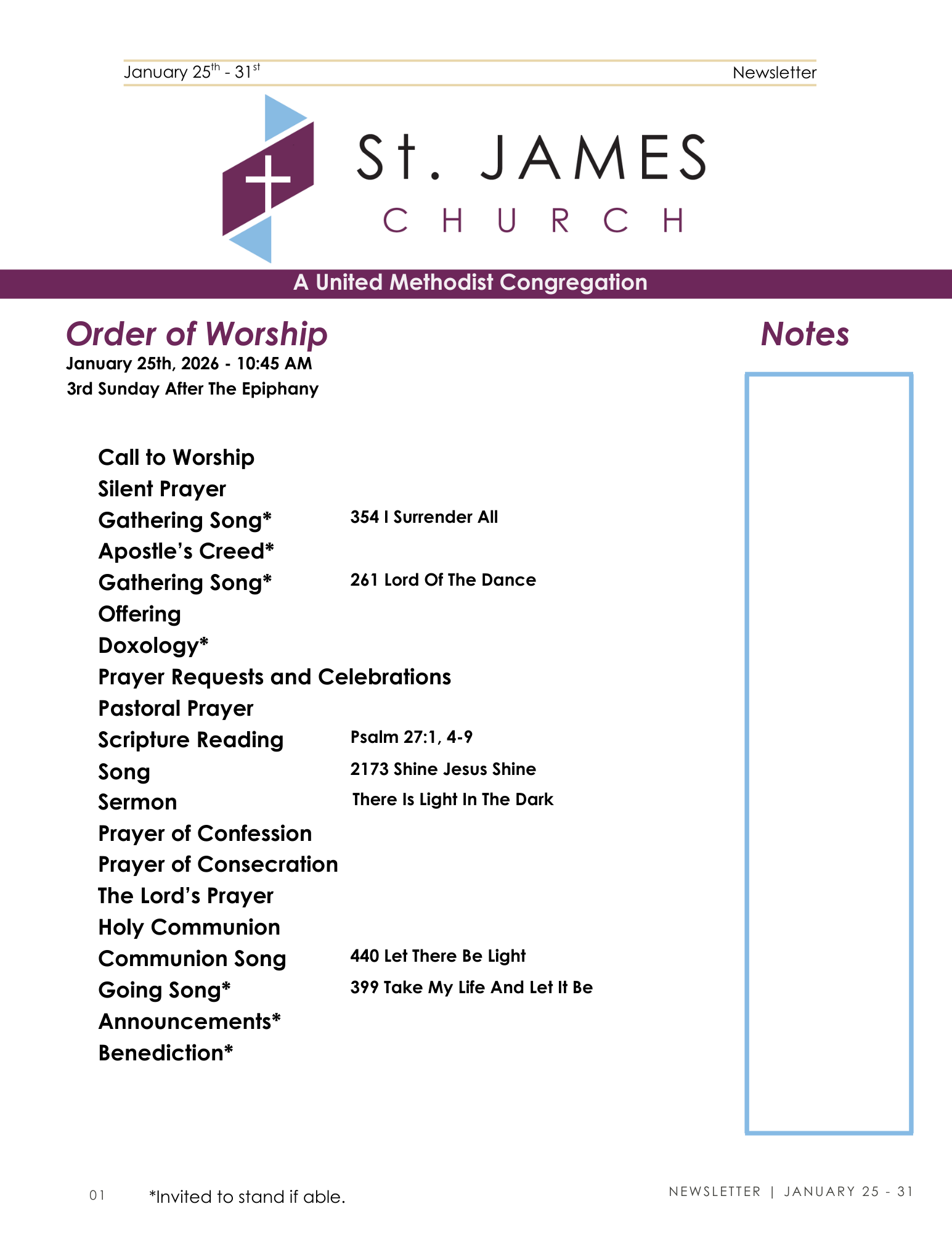 Jan 25th - Jan 31st Weekly Newsletter