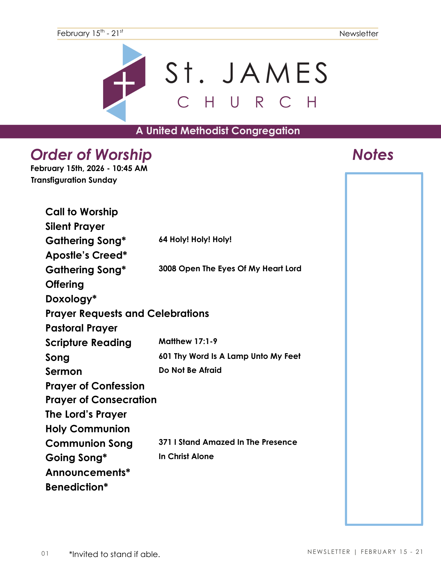 Feb 15th - Feb 21st Weekly Newsletter