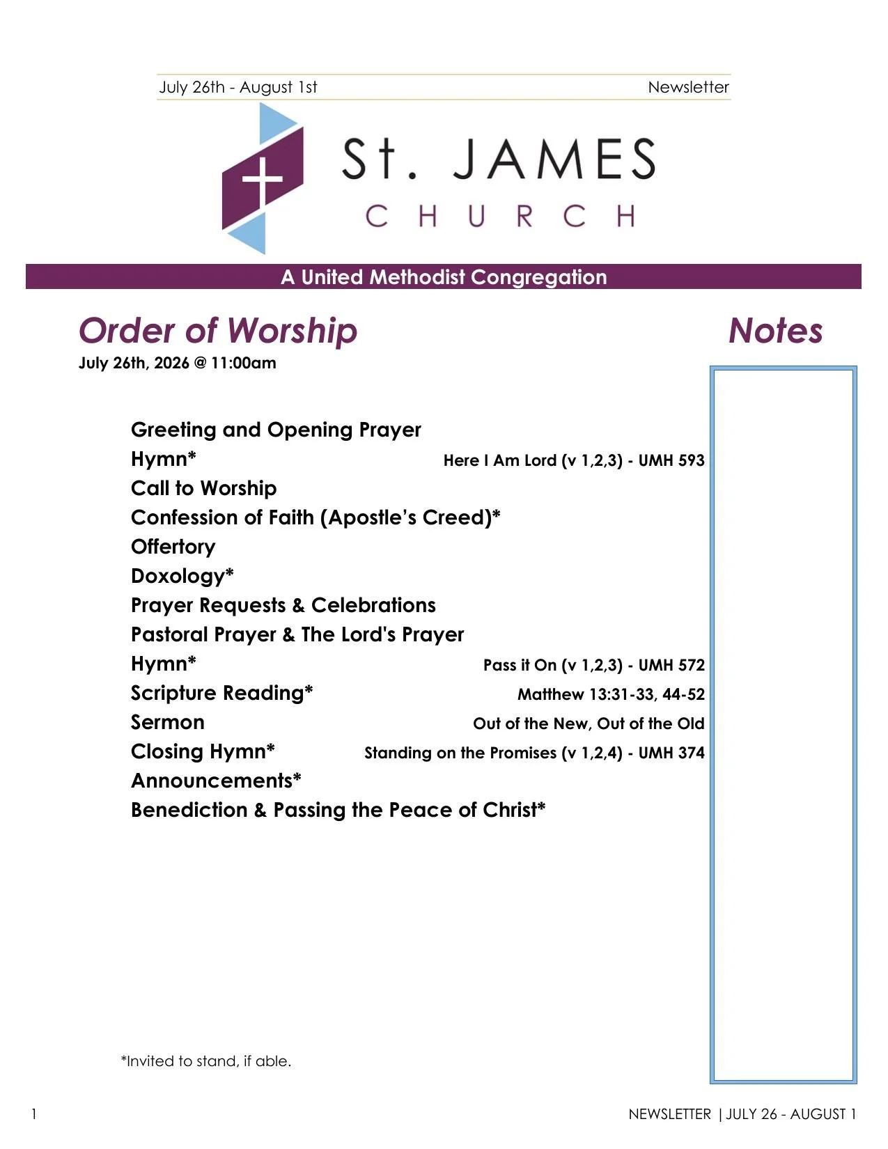 July 26th - Aug 1st Weekly Newsletter