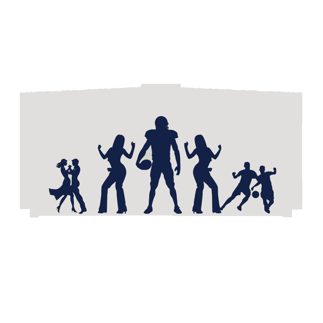silouette of athletes and people dancing