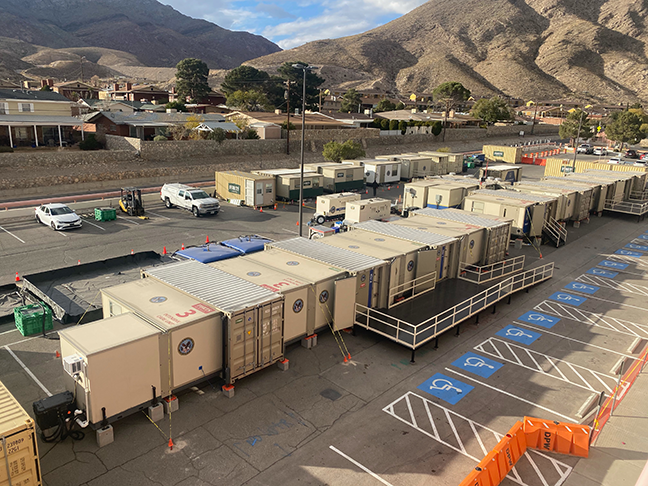 Connected C-FORTS medical shelters with exterior access ramps and support equipment