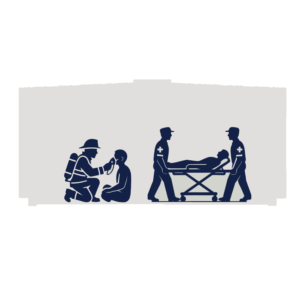 silhouette of fire rescue helping people