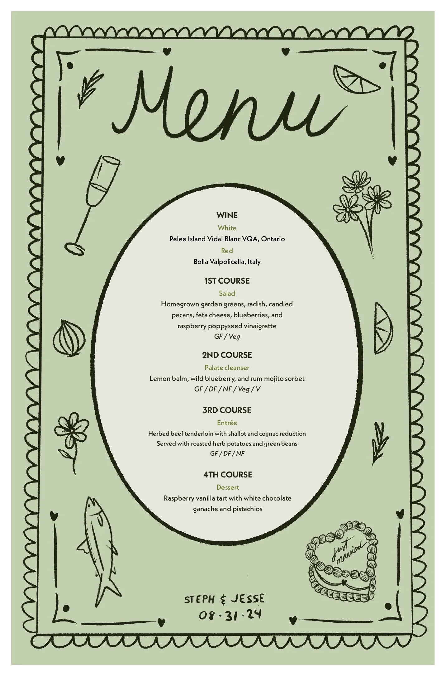 Wedding food menu