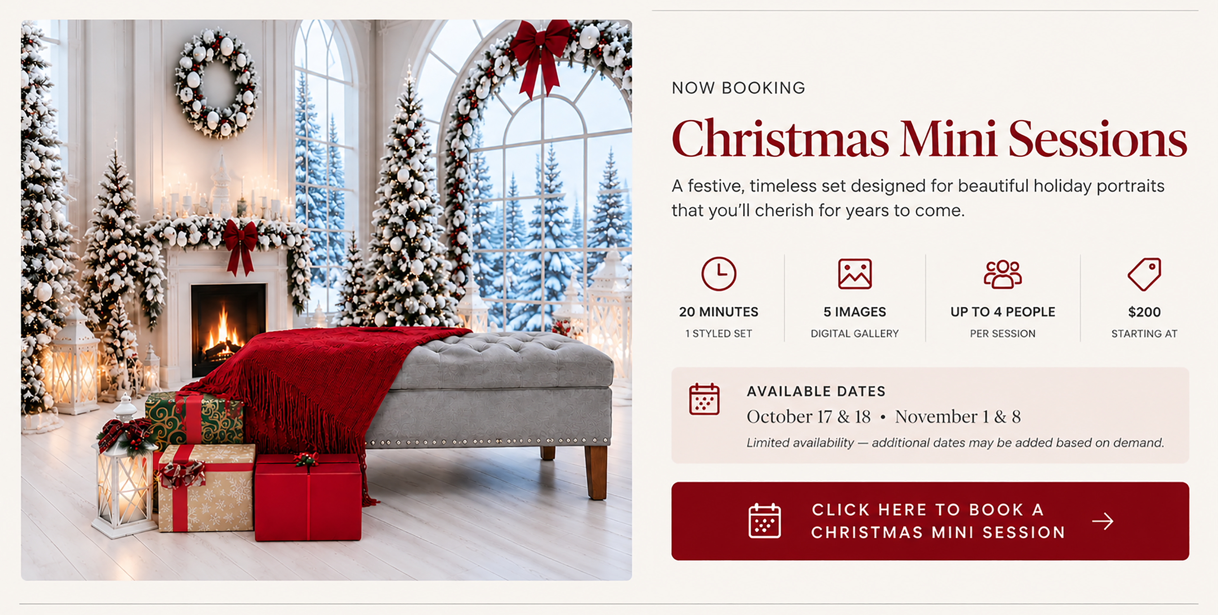 Christmas mini sessions in South Jersey by Michael Rocco Photography featuring a festive holiday set for family Christmas portraits.