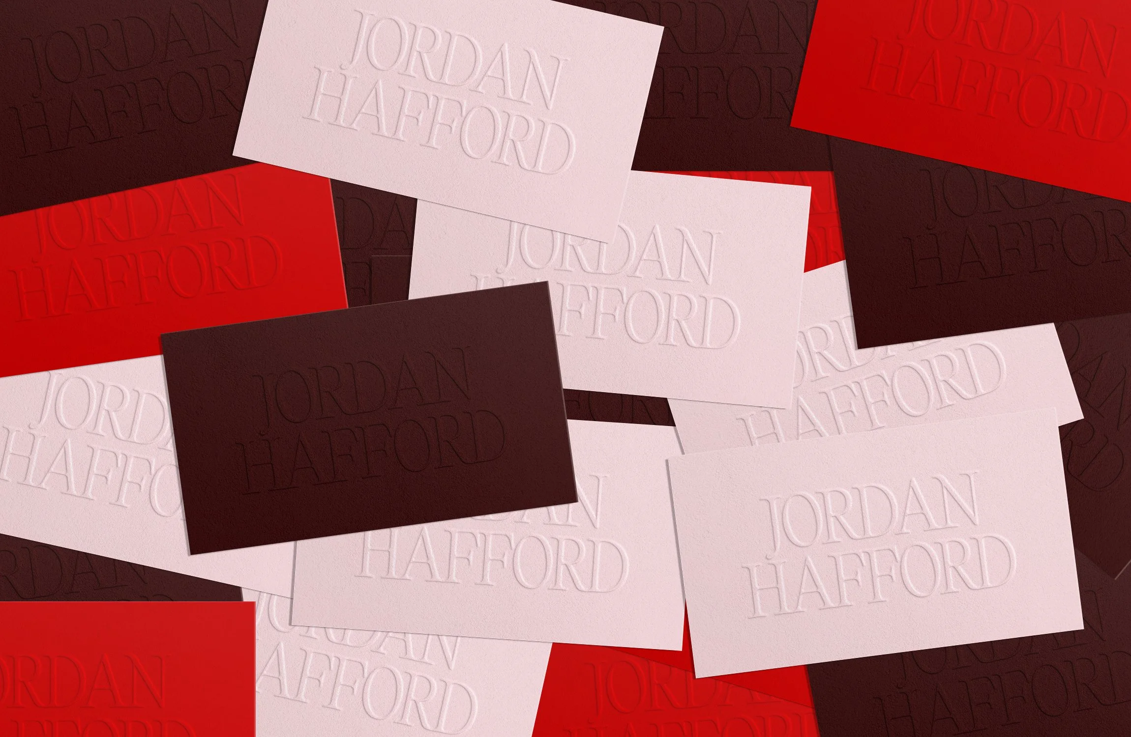 Embossed business card design for Jordan Hafford showcasing tactile and luxury brand identity