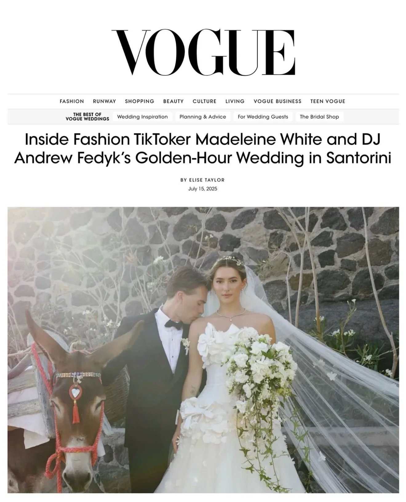 it&rsquo;s time for a throwback to last July in Santorini...3 days, one of the most beautiful weddings I&rsquo;ve ever had the privilege of capturing&hellip; and it ended up in VOGUE! 

@samkoma.world recently reshared the article and I had to reshar