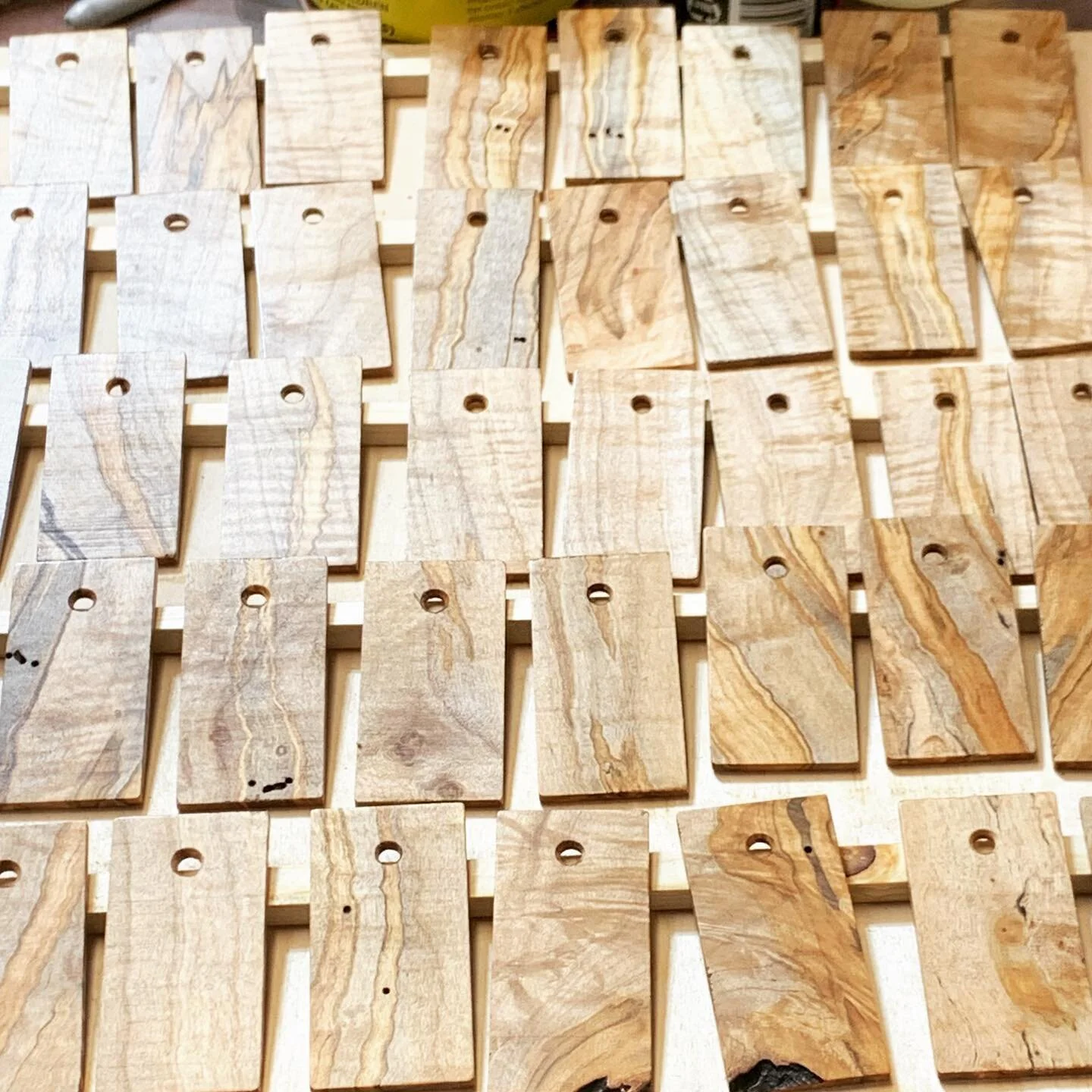 ▪️All about ambrosia

Handmade labels cut from a flea market sourced ambrosia tabletop.

Can be used for decor, gift tags, wine bottle tags, and organization. 🏷

A series of sanding &amp; finishing for a smooth, polished look. 

#ambrosia 
#customta