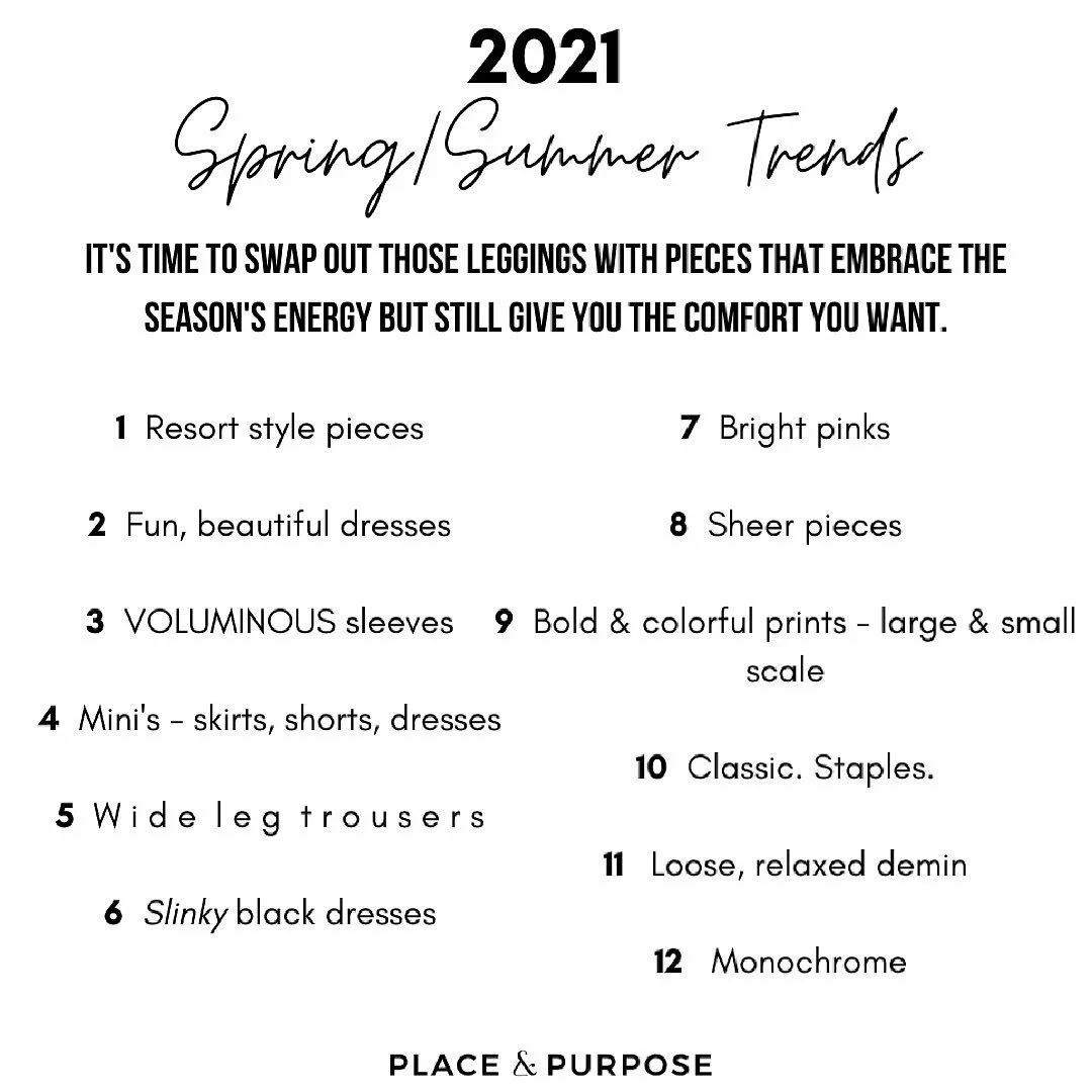 As we kick off the sunshine season, it&rsquo;s the perfect time to get our wardrobes &amp; closets in check! ☀️☀️
 
Here is a quick reference of the TOP trends of the season with some of my favorite finds included.
 
DM to schedule time to get starte