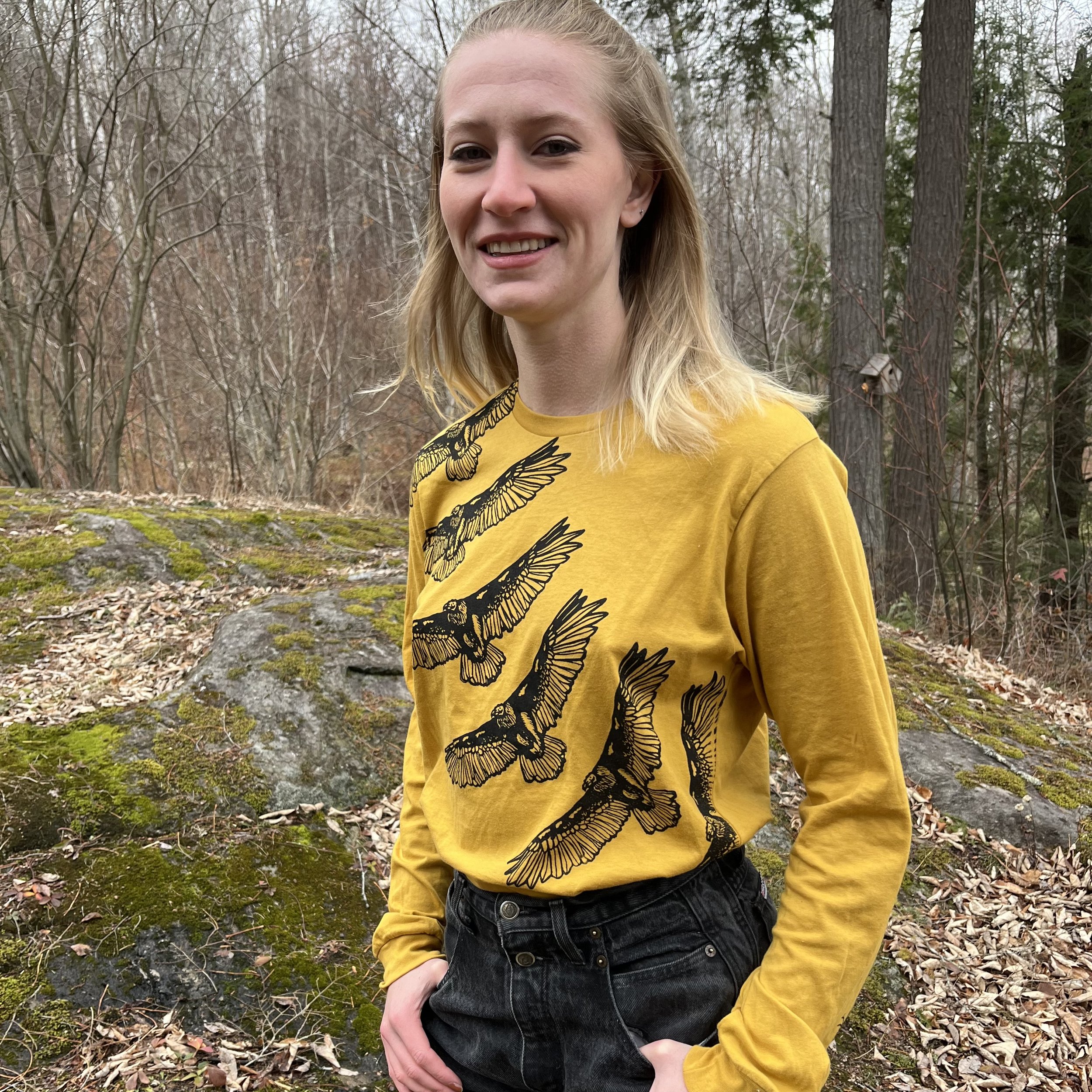 Turkey Vulture Long-sleeve Tee in Mustard, Unisex XS-M