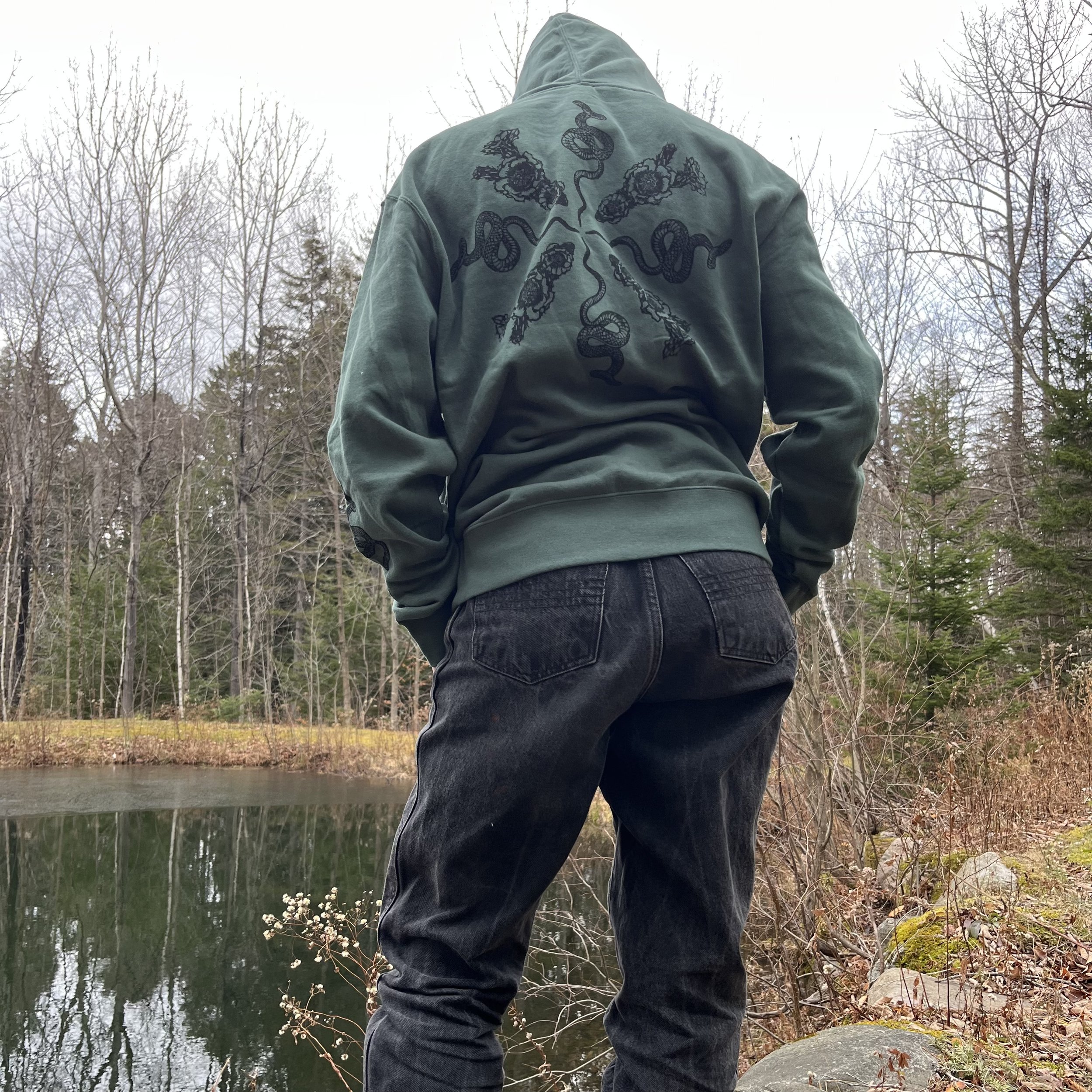 Desert Warrior Zip Hoodie in Alpine Green, Unisex Small