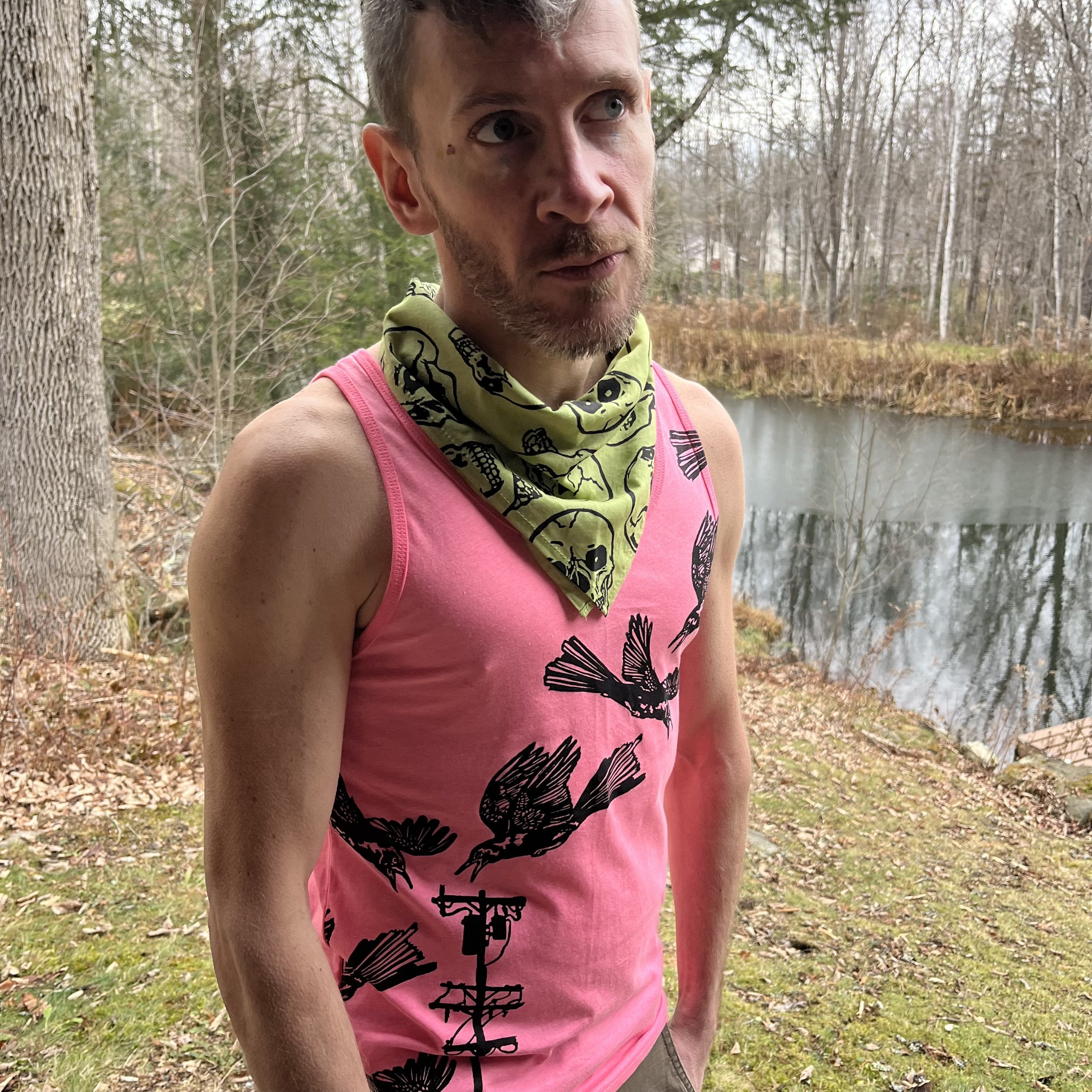 Beware of the Grackle Tank in Neon Pink, Unisex Small