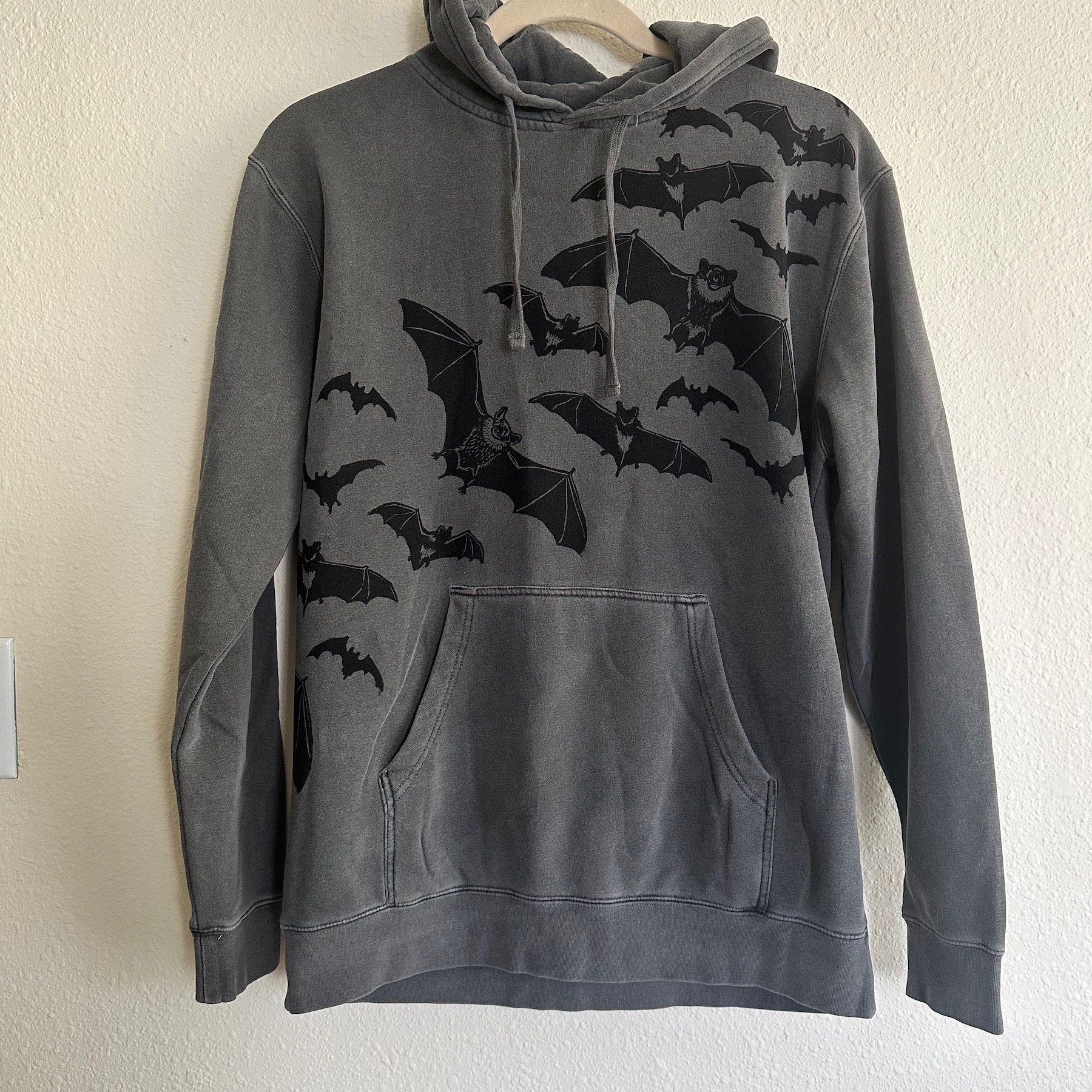 Bat Country Retro Pigment-dyed Pullover in Vintage Black, Unisex M and L