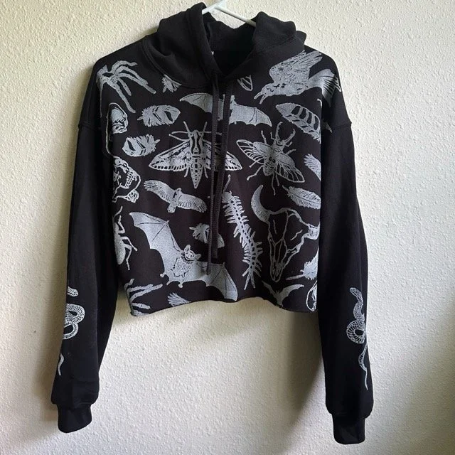 Menagerie Crop Hoodie in Black, Femme Small