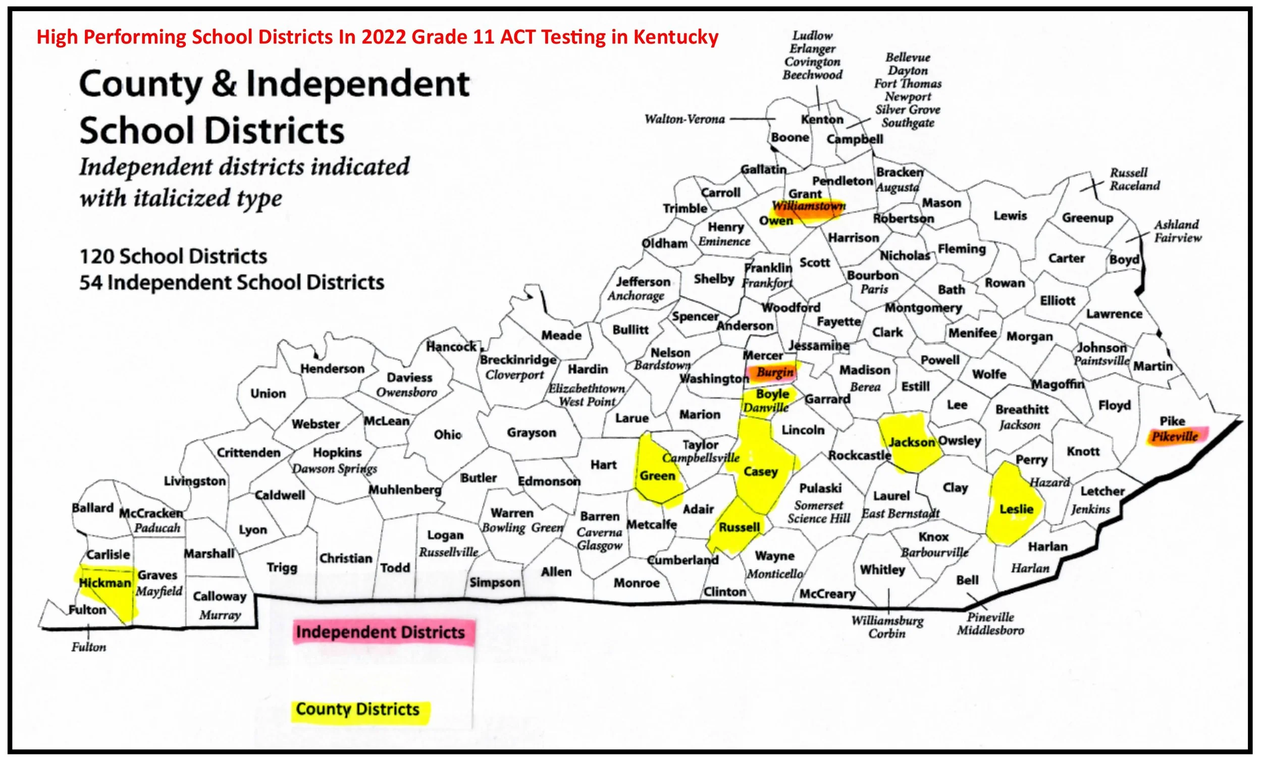 More on the topperforming Kentucky school districts in 2022 Grade 11