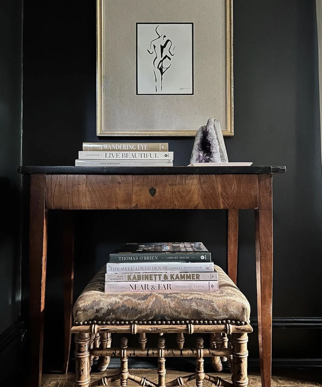 Figure painting displayed in linen frame 